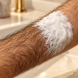 Hair removal mousse on forearm concept